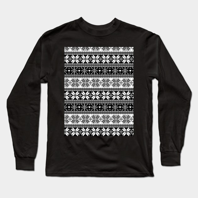 Black Winter Fair Isle Pattern Long Sleeve T-Shirt by tanyadraws